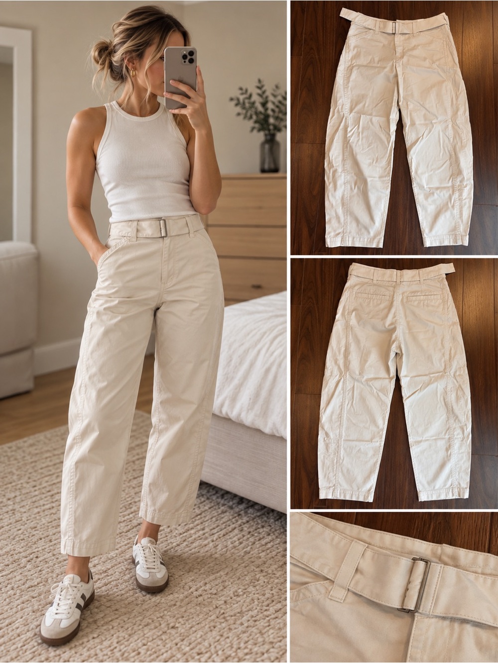 Abercrombie & Fitch Cream High-Rise Belted Cropped Pants